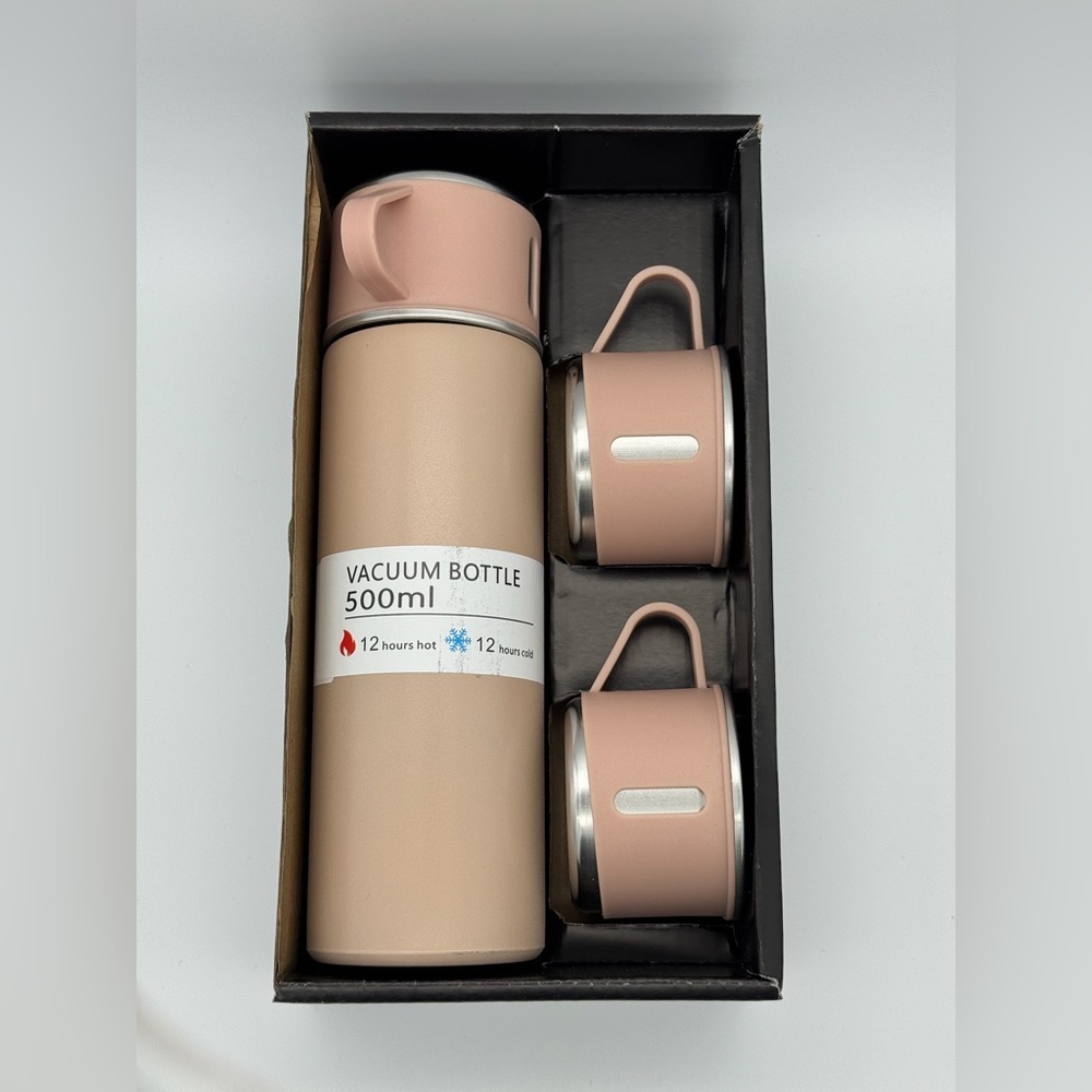 Pink Stainless Steel Vacuum Bottle Set with Cups 500 ml